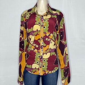 Couture Abstract Floral Button Up Shirt Vintage Style Made in USA Size Small